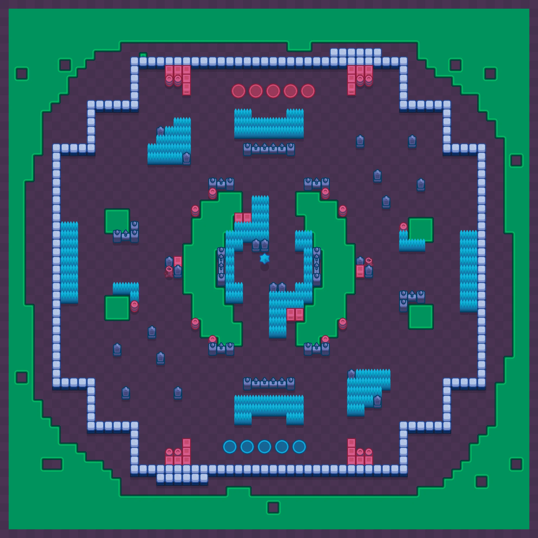 Unhappy Arena - Brawl Stars Knockout 5v5 map layout